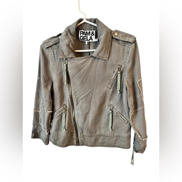 Pam & Gela  Patch Twill Moto Jacket Size S - Picture 2 of 12